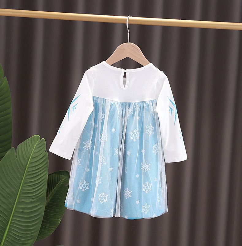 長袖造型公主裙-薄紗藍白