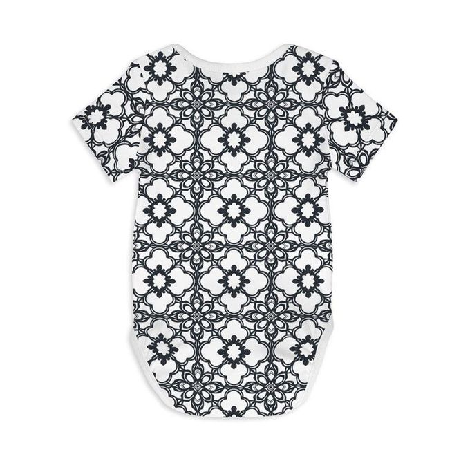 英國 SLEEP NO MORE - 100% 有機棉短袖包屁衣-黑白窗花 (12-18 M)