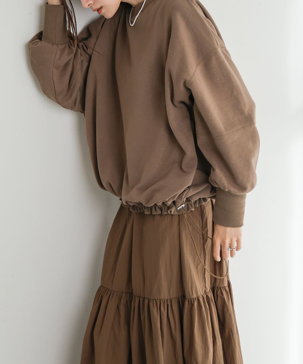 日本 Bab - 假二件拼接休閒束口長袖洋裝-咖棕系