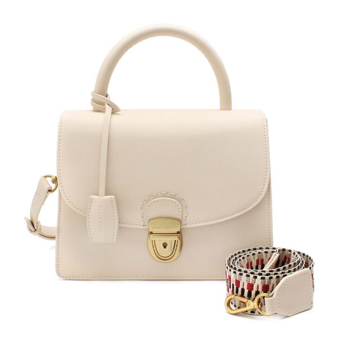 Saint Scott - Noa編織背帶掀蓋硬殼包-奶油白