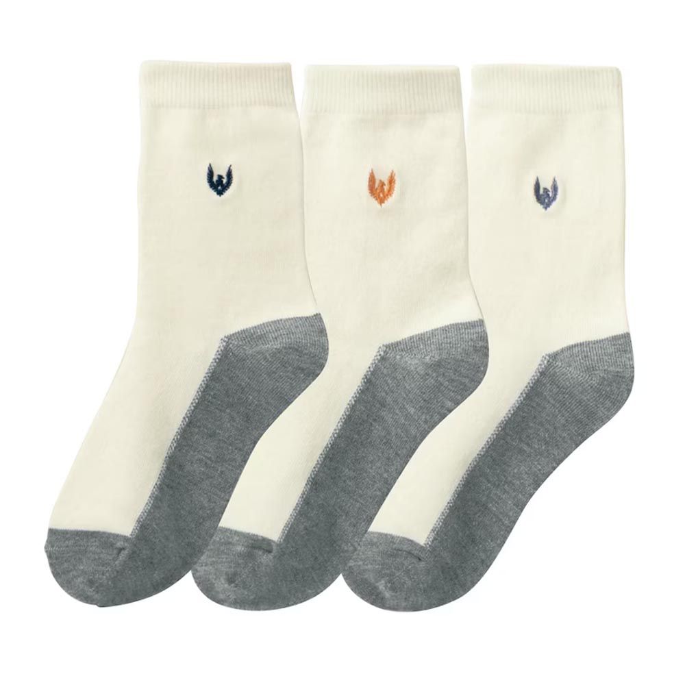 日本千趣會 - GITA 超值中筒襪三件組-渡鴉-奶油白