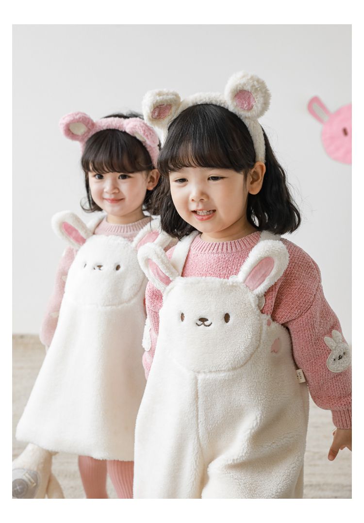 TONGMO - 雪尼爾針織圓領長袖毛衣-滿滿兔子-粉色