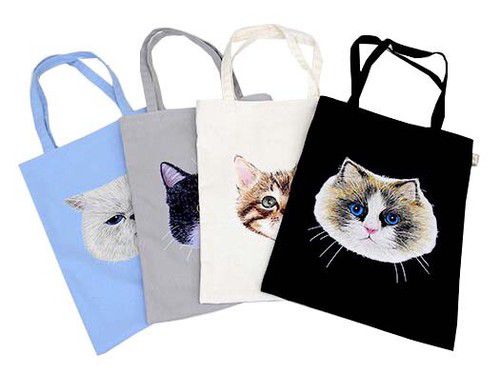 日本 Chepeli - 限量款 貓咪印花托特包/帆布包-曼赤肯貓-米杏 (38x30cm)