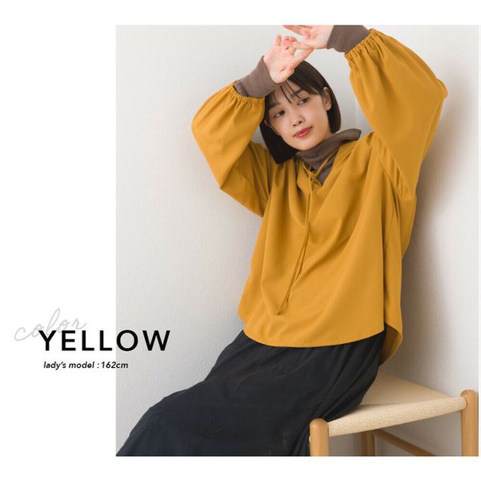 日本 OMNES - 柔滑科技棉 俐落感綁帶澎袖上衣-條紋-藍