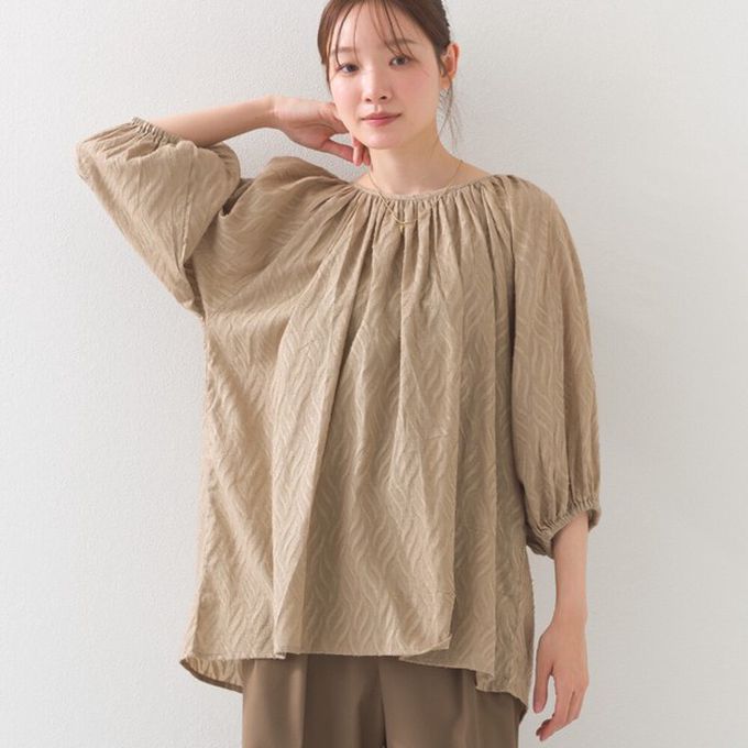 日本 OMNES - 100%印度棉 前後2way典雅緹花七分袖上衣-白