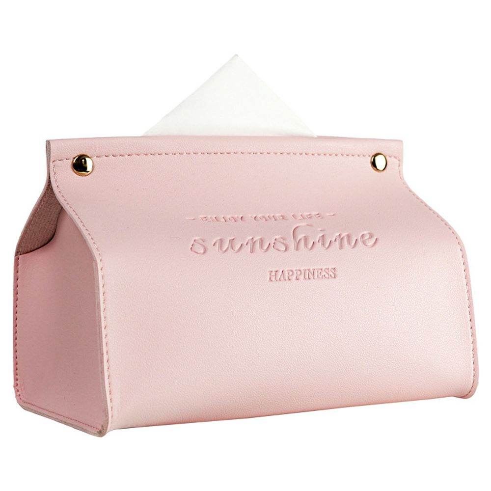 質感皮革面紙盒-平口款-粉色 (19.5x12.5x14cm)