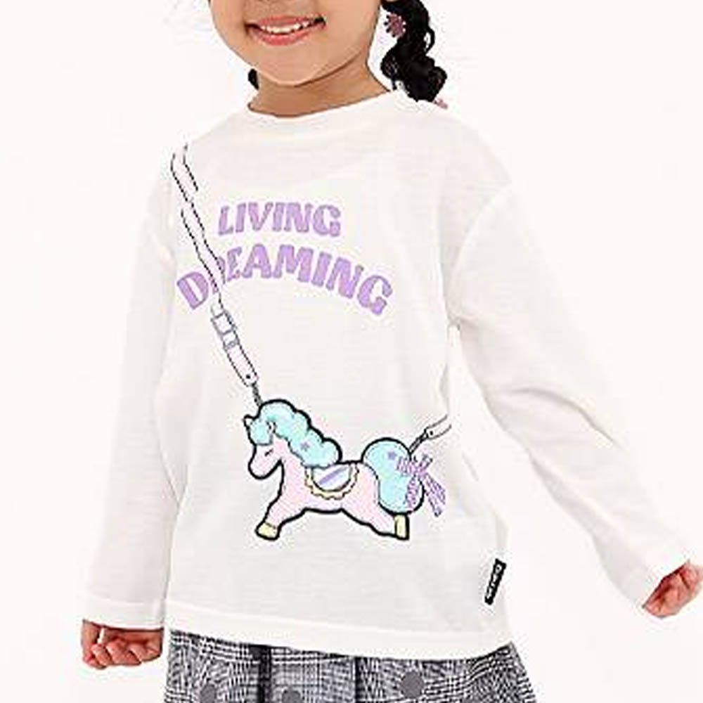 [推薦]定番印花薄長袖上衣-獨角獸-白