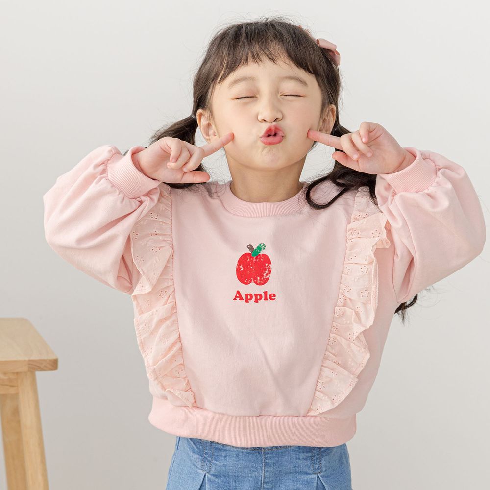 韓國 Orange Mom - 荷葉裝飾蘋果泡泡袖上衣-粉紅