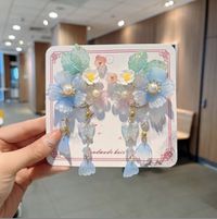 love, charlotte - 古色古香淺藍五瓣花雞蛋花吊墜髮飾對夾
