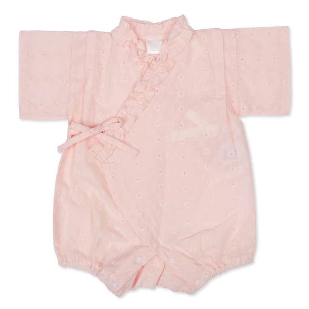 蕾絲布甚平包屁衣-粉紅色