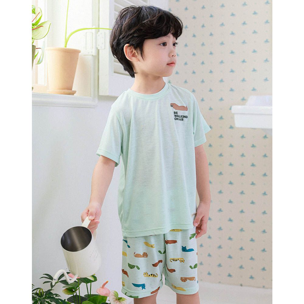 清涼嫘縈透氣短袖家居服/睡衣-泡水動物-湖水綠