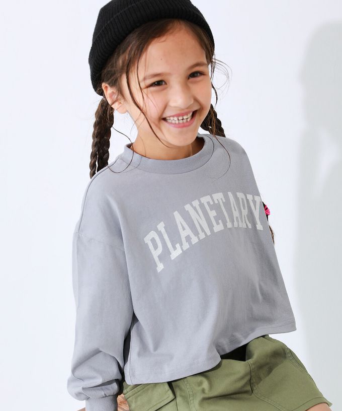 日本 devirock - 100%棉 女孩印花短版上衣-背後LOGO標語-薄荷綠