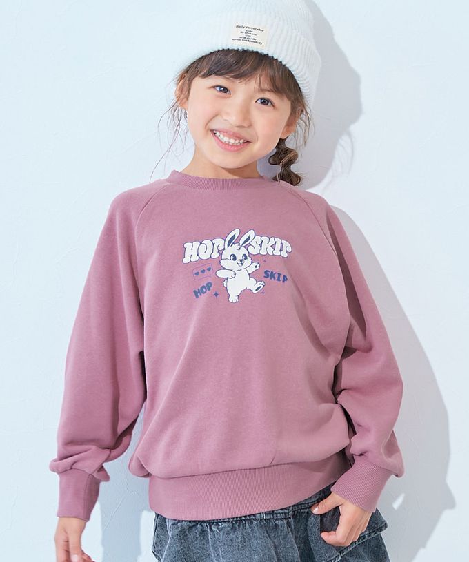 日本 devirock - 女孩印花裏毛長袖上衣-可愛兔兔-柔和藍