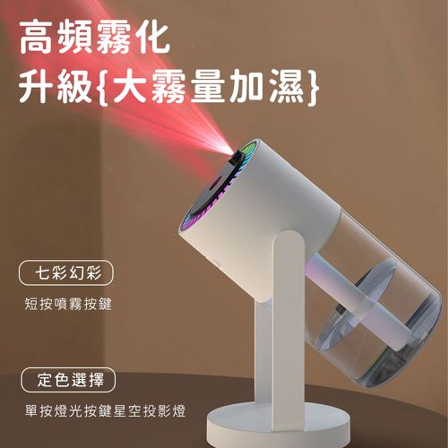 星空投影燈空氣加濕器/可旋轉七彩星空氛圍車家兩用加濕器-白(買一送一)