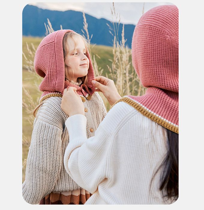 kocotree - 保暖針織帽兩用圍巾-兒童款-均碼 (紅色)