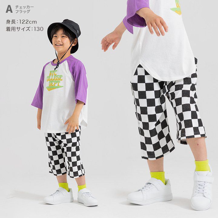 日本 Chil2 - 清爽起絨布寬版印花短褲-格子-黑白