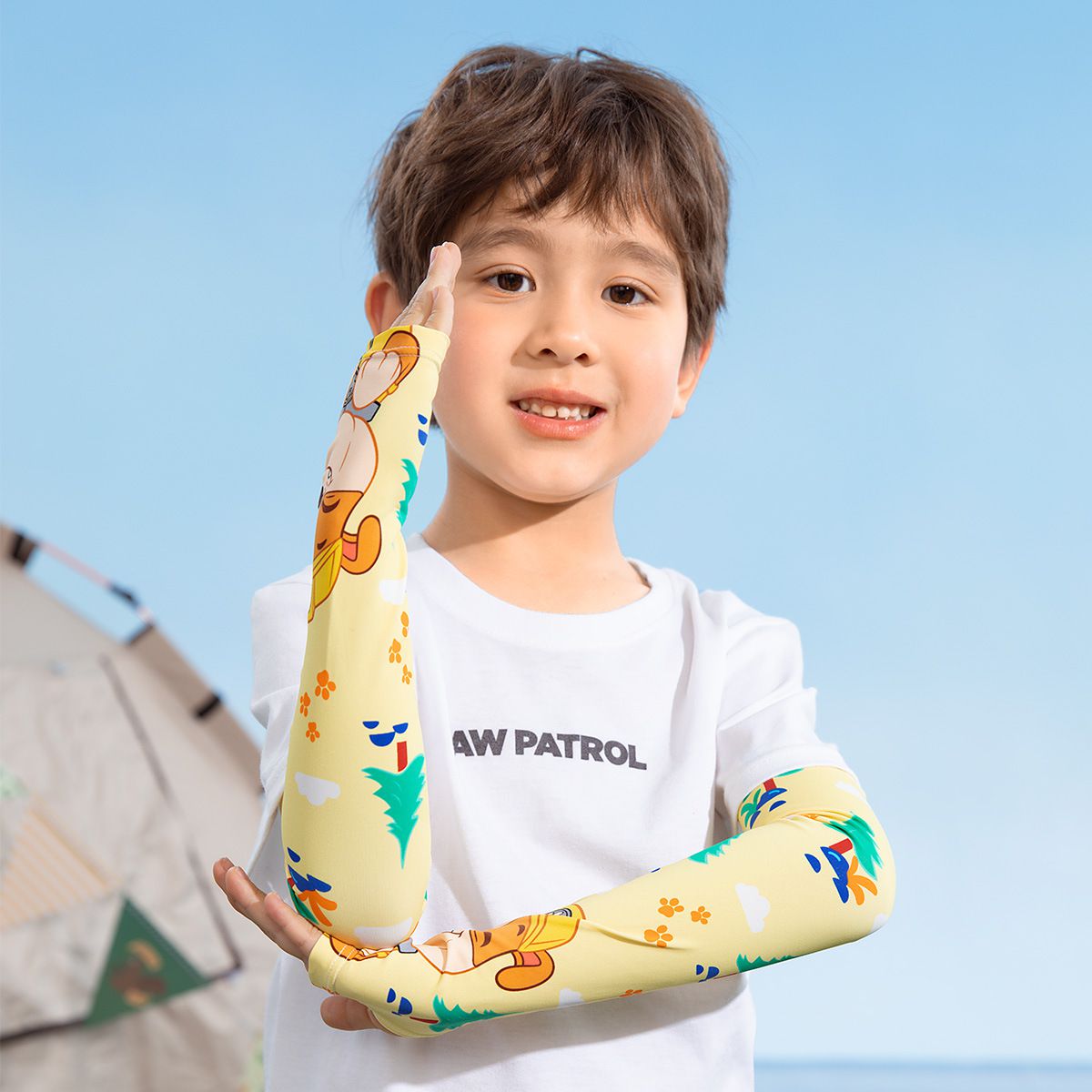 卡通汪汪隊冰絲兒童防曬袖套-卡通人物阿奇+鯨魚-藍色 (9x31.5x7.5cm)