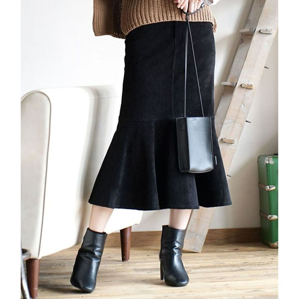 日本 zootie - 修身美型伸縮斜紋厚磅魚尾長裙-黑