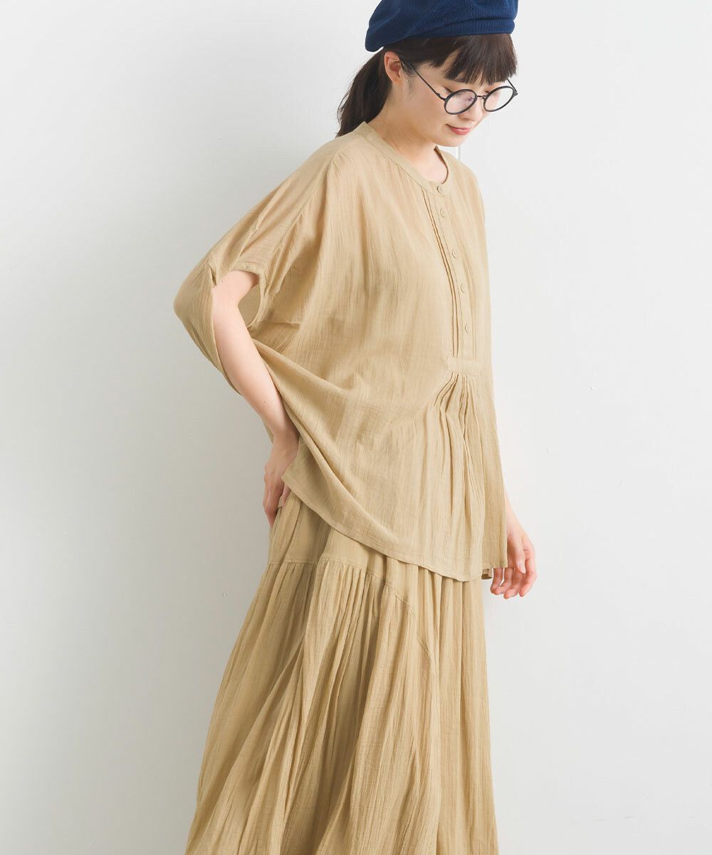 日本女裝代購 - 100%印度棉 空氣感落肩短袖上衣-淺卡其