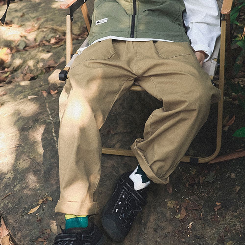 純棉耐磨工裝休閒長褲-翻蓋口袋-卡其