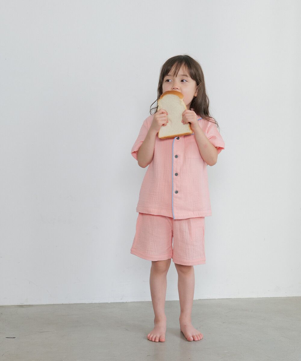 日本 riziere - 二重紗繽紛撞色滾邊家居服/睡衣-粉x藍