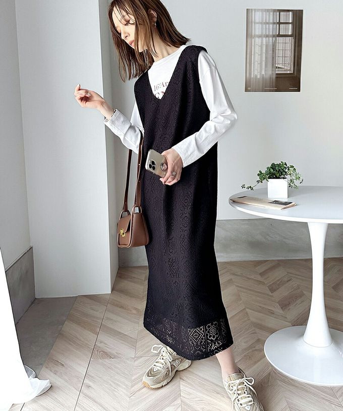 日本 Classical Elf - 2WAY幾何花朵鉤針背心裙/洋裝-白