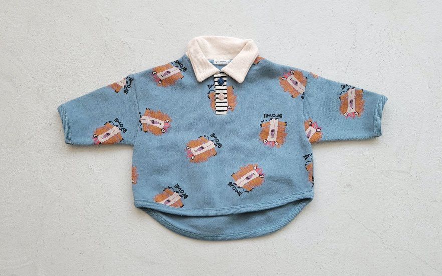 韓國 Mimico - (裏起毛)獅子開襟T-藍