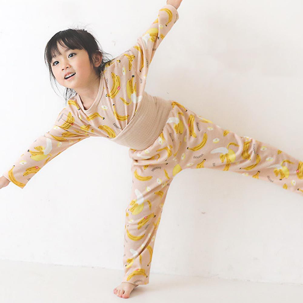 日本 ZOOLAND - 舒適保暖腹卷長袖睡衣/家居服-香蕉-黃