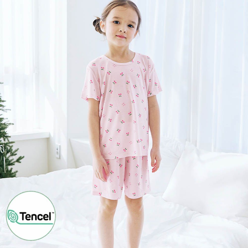 天絲莫代爾透氣短袖家居服-小櫻桃-粉