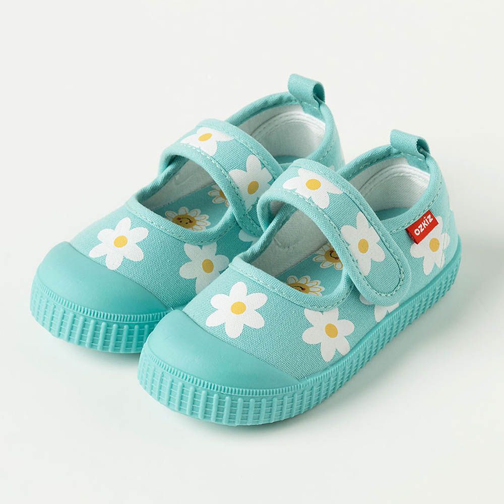 腳趾保護防滑休閒鞋/室內鞋-花朵-湖水綠