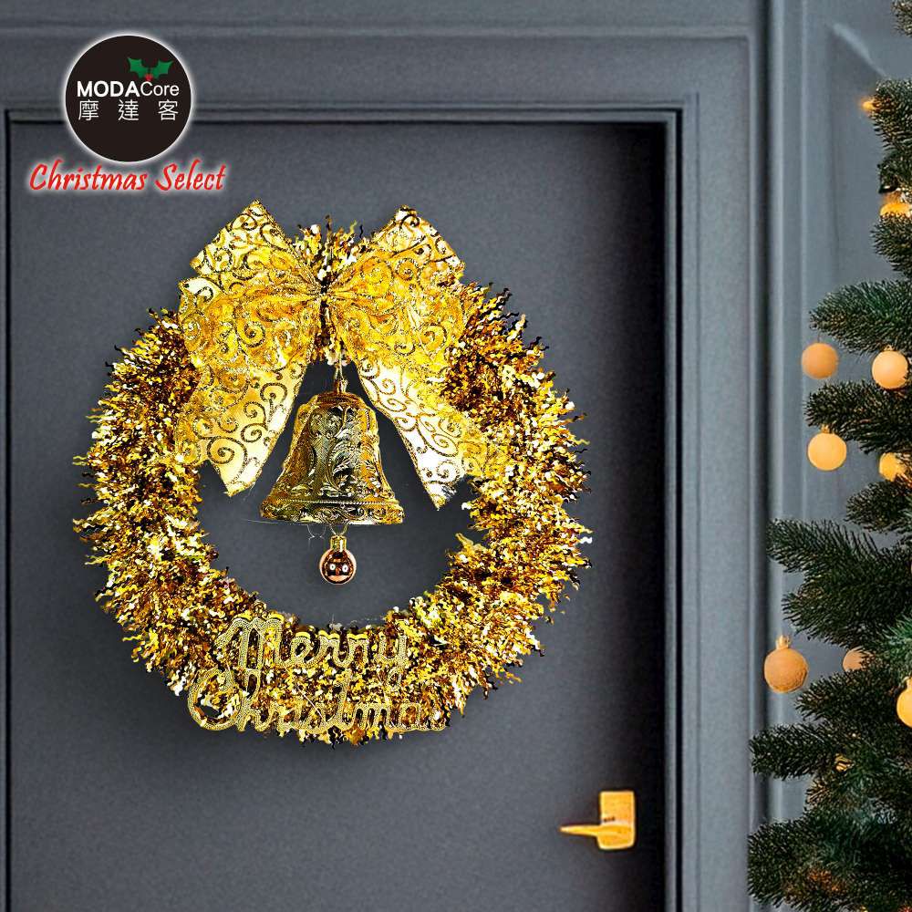 14吋璀璨金運系金蔥彎絲聖誕花圈_台灣工藝免組裝_本島免運費