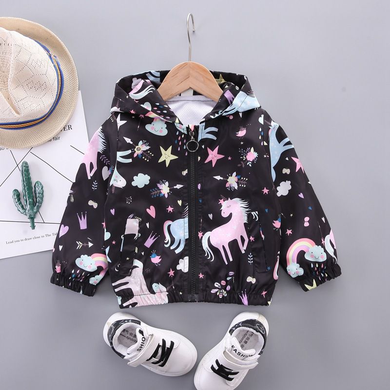 兒童連帽防風外套-星星+彩虹+獨角獸-粉色
