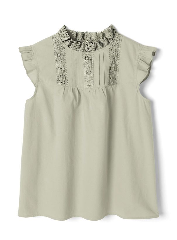 日本 GRL - 荷葉袖無袖上衣 X 細肩帶吊帶裙套裝-淺綠X米白