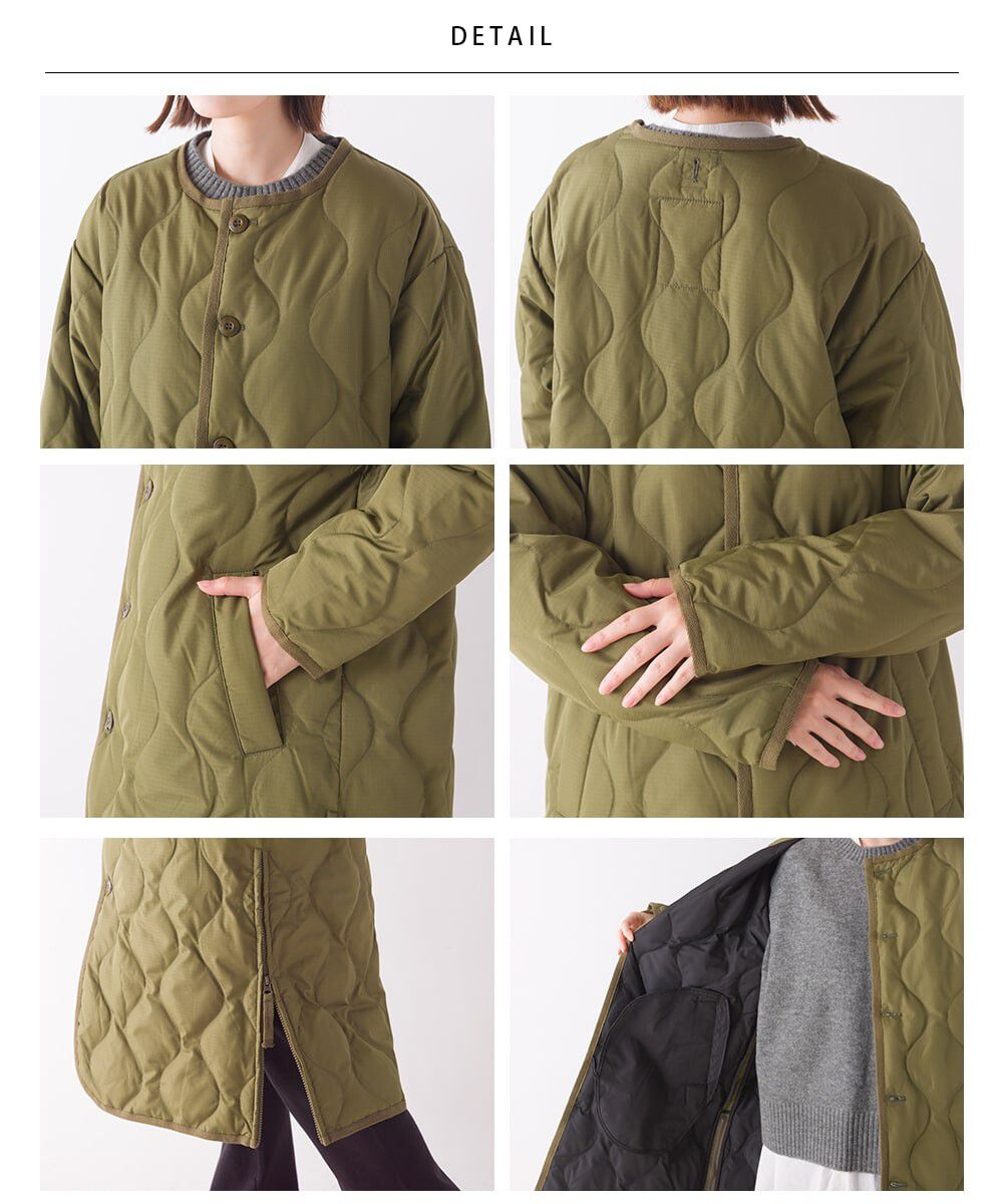 日本 OMNES - 輕量波浪衍縫長版羽絨外套-焦糖棕