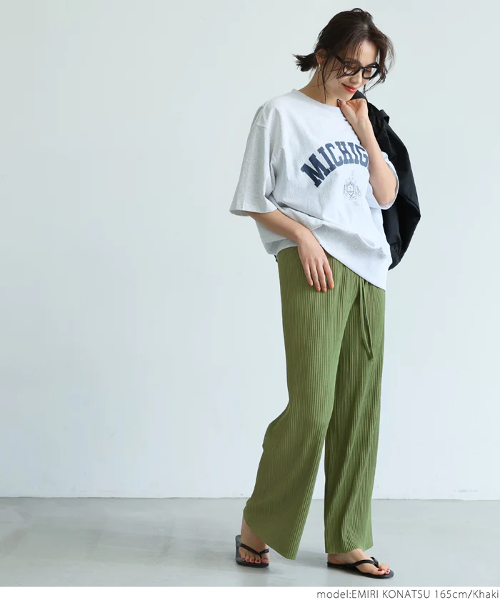 日本 COCA - [熱銷定番] 速乾垂墜彈性風琴寬褲-四季媽媽款-芥末黃