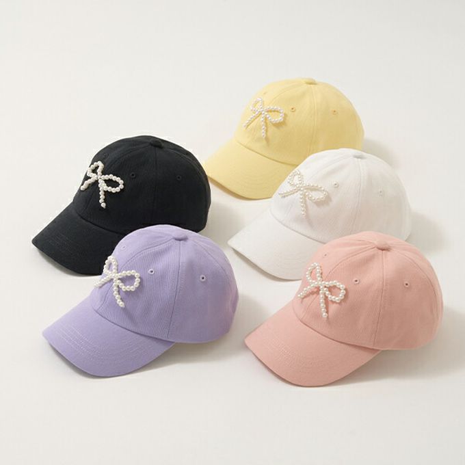 日本 Lycee mine - 甜美珍珠蝴蝶結棒球帽-黑 (54cm)