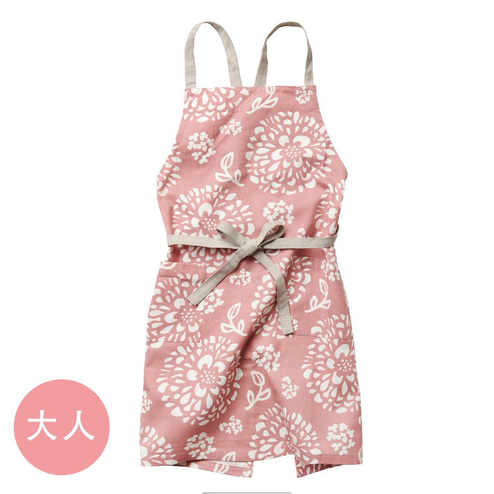 日本代購 - 印度棉大人料理圍裙(雙口袋)-百花齊放-粉