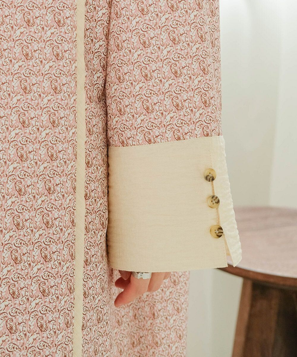 日本 Bab - 歐風碎花圓領雪紡洋裝-春日粉