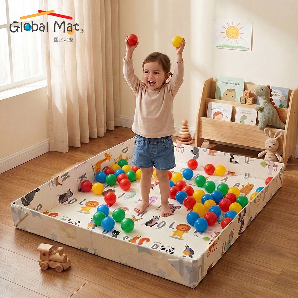 國民地墊 XPE 小方塊輕量摺疊地墊 | 立體球池 + 彩色遊戲球 (100顆)