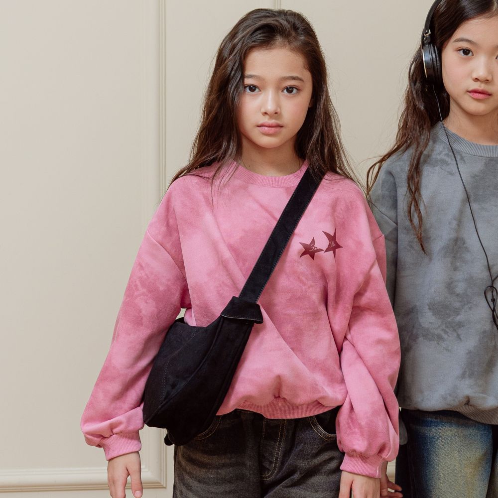 sm2 (內磨毛)長袖大學T-暈染星星-粉