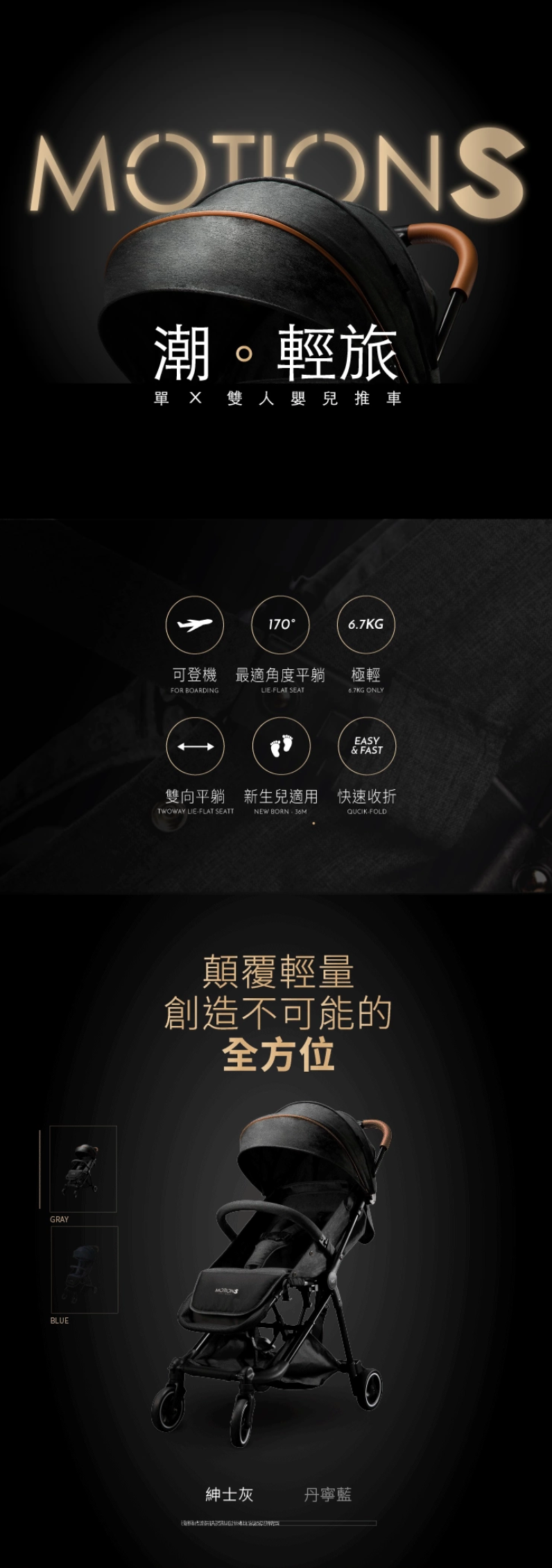 六甲村 Mammy Village - MotionS 潮。輕旅單雙人嬰兒推車-單寧藍