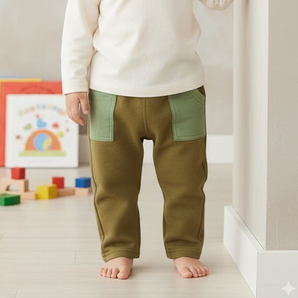 內裡刷毛褲-軍綠色