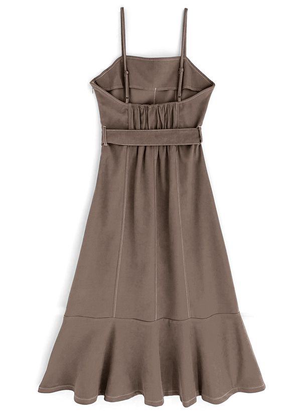 日本 GRL - 質感麂皮修身吊帶魚尾裙(附腰帶)-咖啡