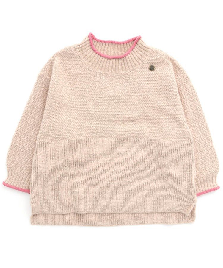 日本 BREEZE - 撞色滾邊落肩針織毛衣-粉x杏