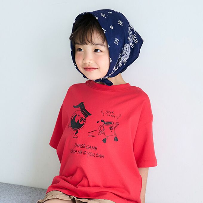 日本 petit main - 100%棉 幽默印花短袖上衣-狗狗＆貓咪-粉紅