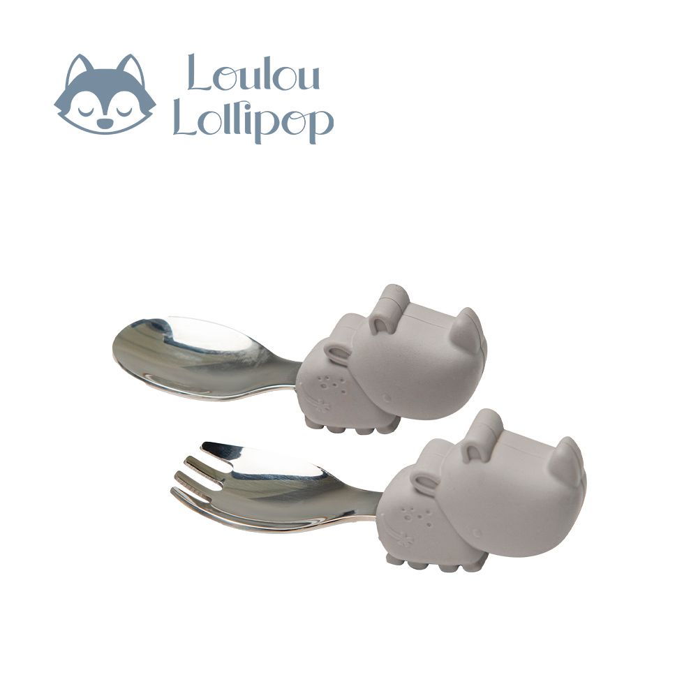 動物造型 304不鏽鋼學習訓練叉匙組-害羞犀牛