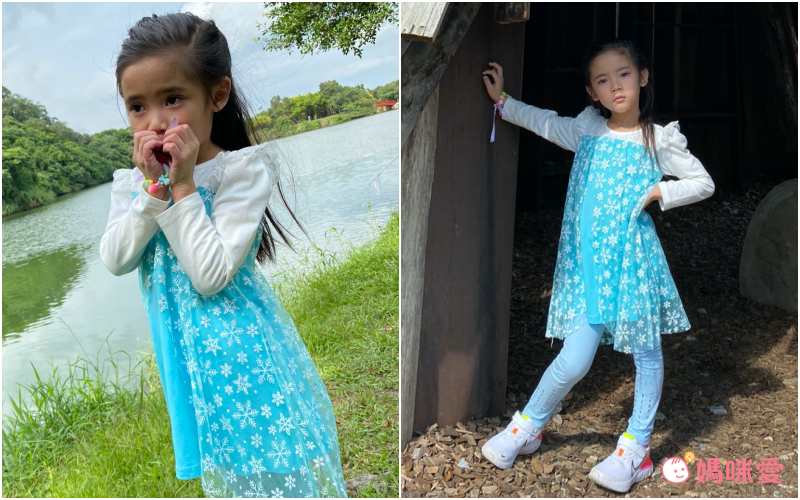 長袖造型公主裙-藍白色