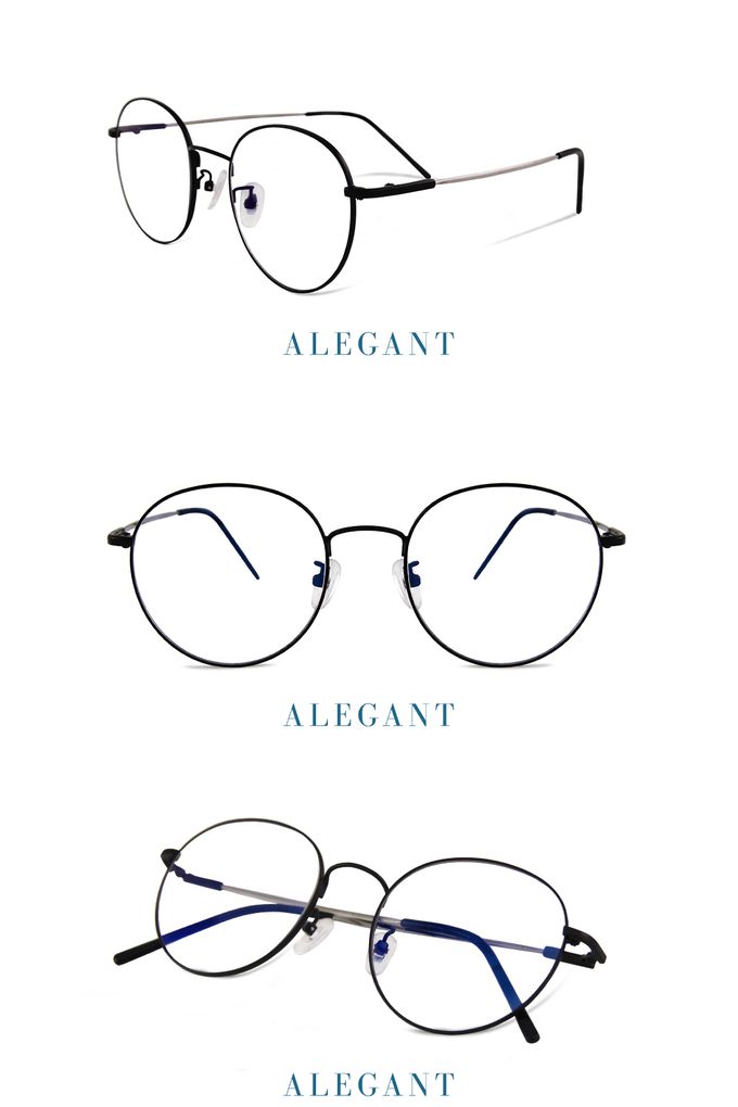 ALEGANT - 韓風私服穿搭輕量音符黑橢圓細框光學記憶鏡腳UV400濾藍光眼鏡