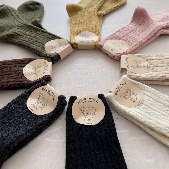 韓國Marian - 花紋素色羊毛保暖襪-芥茉黃 (Free)