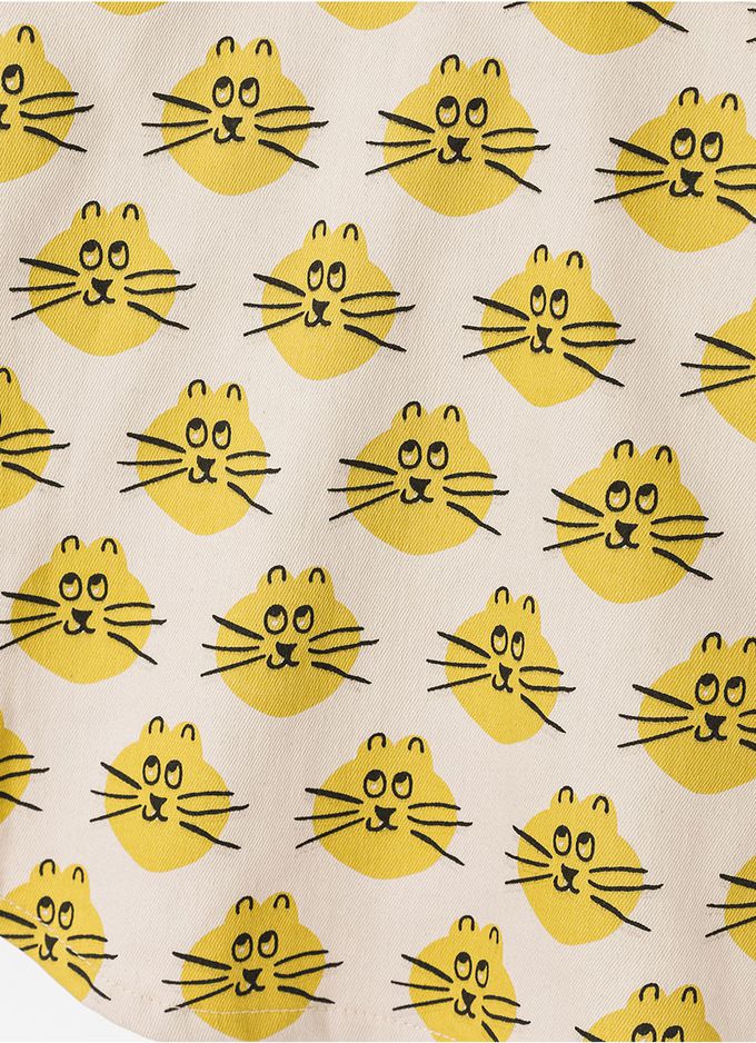 韓國 OZKIZ - 滿版黃貓圖印翻領長袖襯衫
